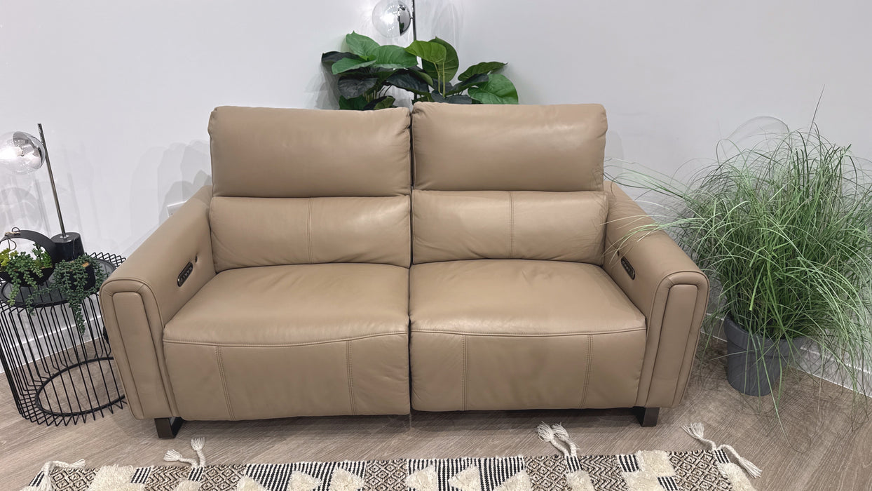 Sofology Ravello Leather 2.5 Seater Power Recliner/Headrest Heated Seats Lumbar Support in Trusty Embossed Mushroom