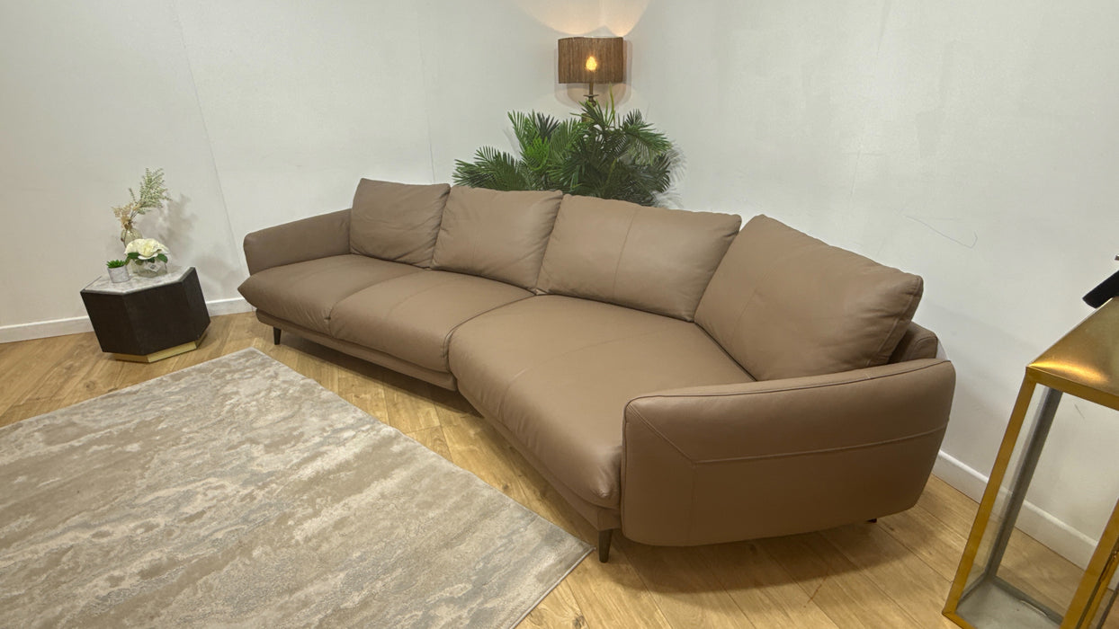 Sofology Adler Leather 4 Seater Asymmetric in Trusty Matt Mushroom