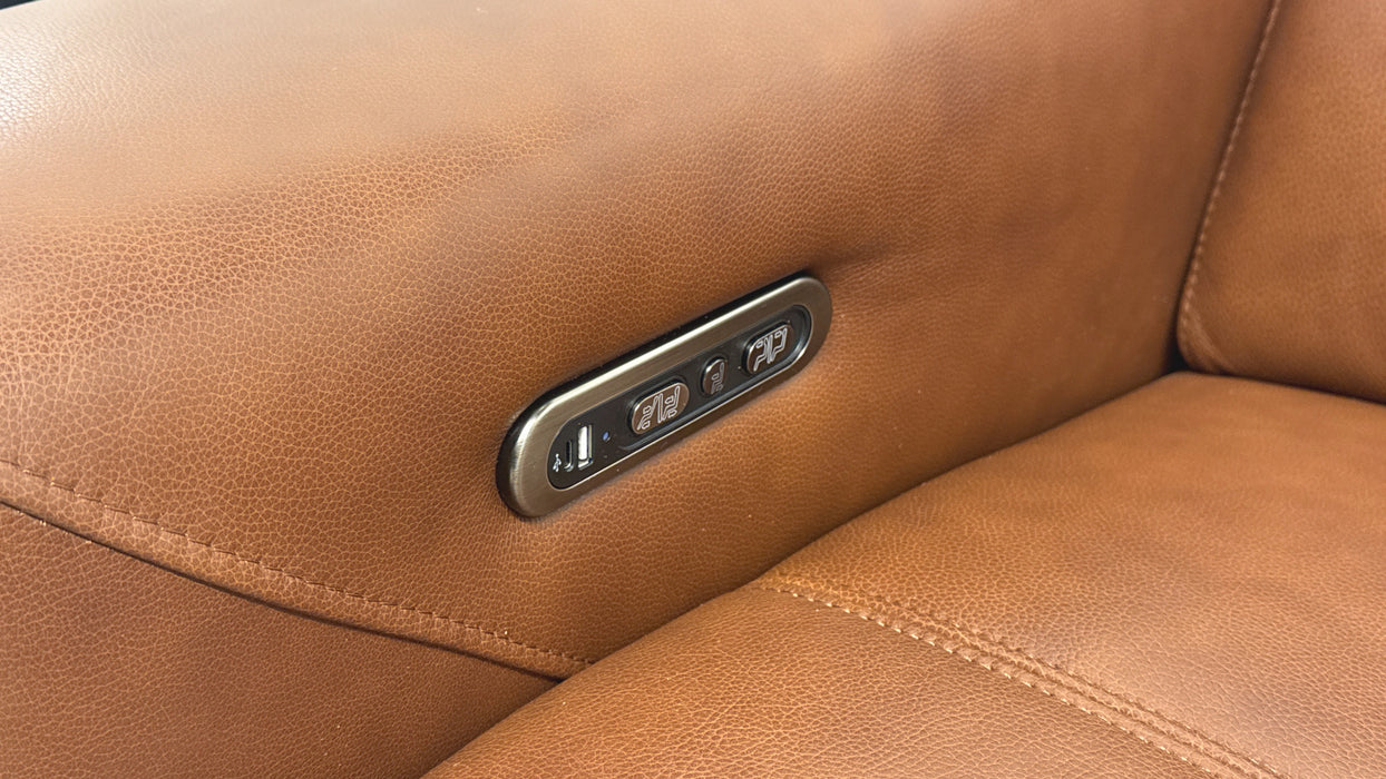 Sofology Marvella Leather 4 Seater Chaise Power Recliner/Headrest in Trusty Sheen Butterscotch