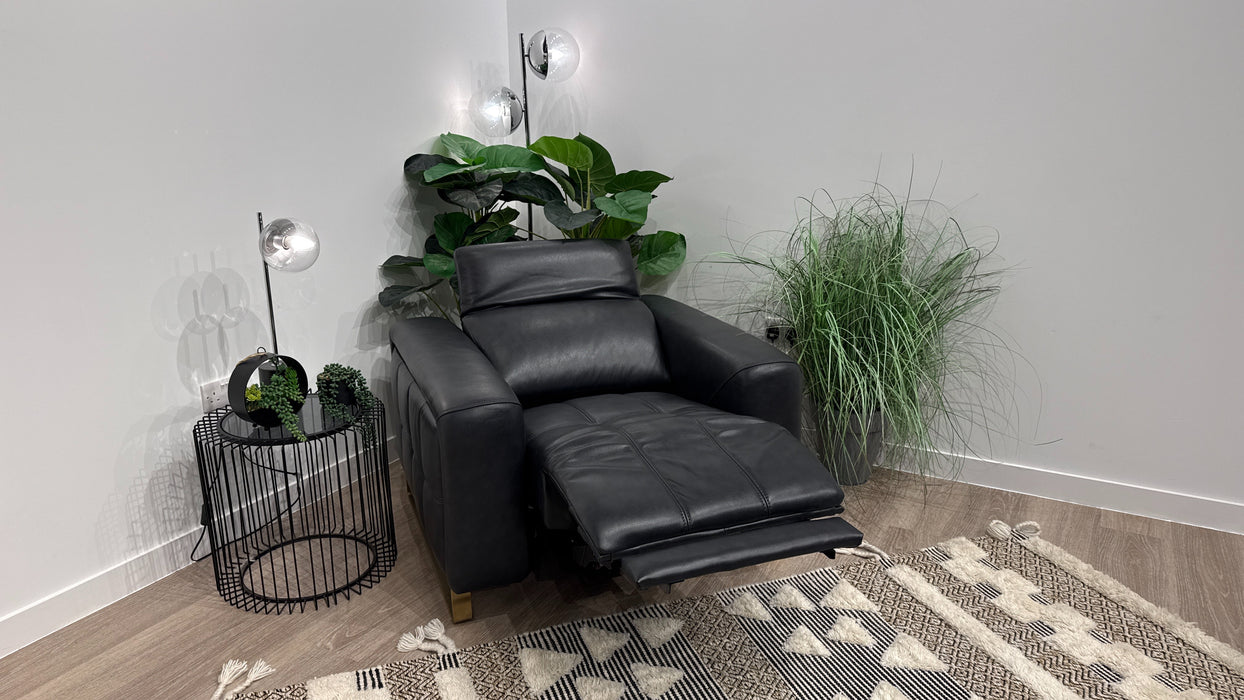 Sofology Marvella Leather Chair Power Recliner Heated Seat in Trusty Sheen Navy