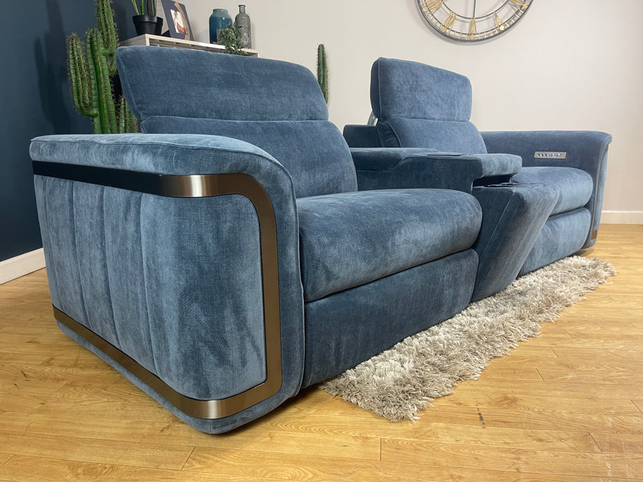 Plaza Fabric 2.5 Seater Relaxed Chenille Denim Power Recliner Power Headrest & Smart Console (WA2)