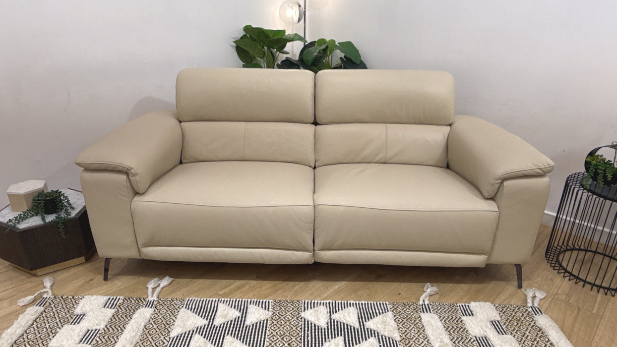 Sofology Fratelli Leather 2.5 Seater Power Recliner/Headrest in Trusty Embossed Bone China