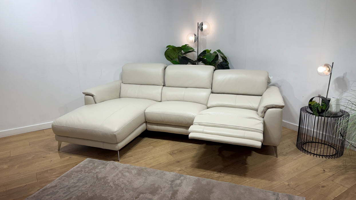 Sofology Illinois Leather Chaise 3 Seater Power Recliner/Headrest in Trusty Soft Sheen Mist