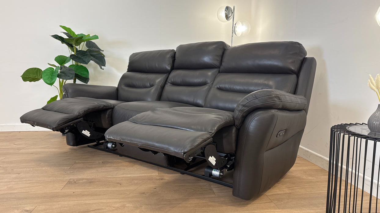 Broxton 3 Seater - Power Recliner -Power headrest - Leather Sofa - Black