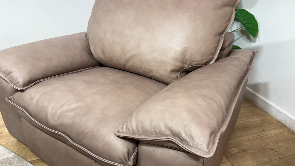 Sofology Embrace Leather Chair Power Recliner/Headrest in Relaxed Soft Stone