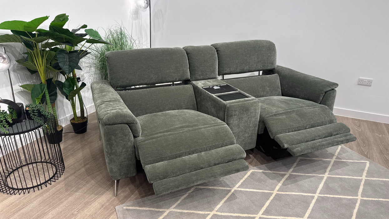 Sofology Illinois 2 Seater Fabric Power Recliner with Console in Forrist Green
