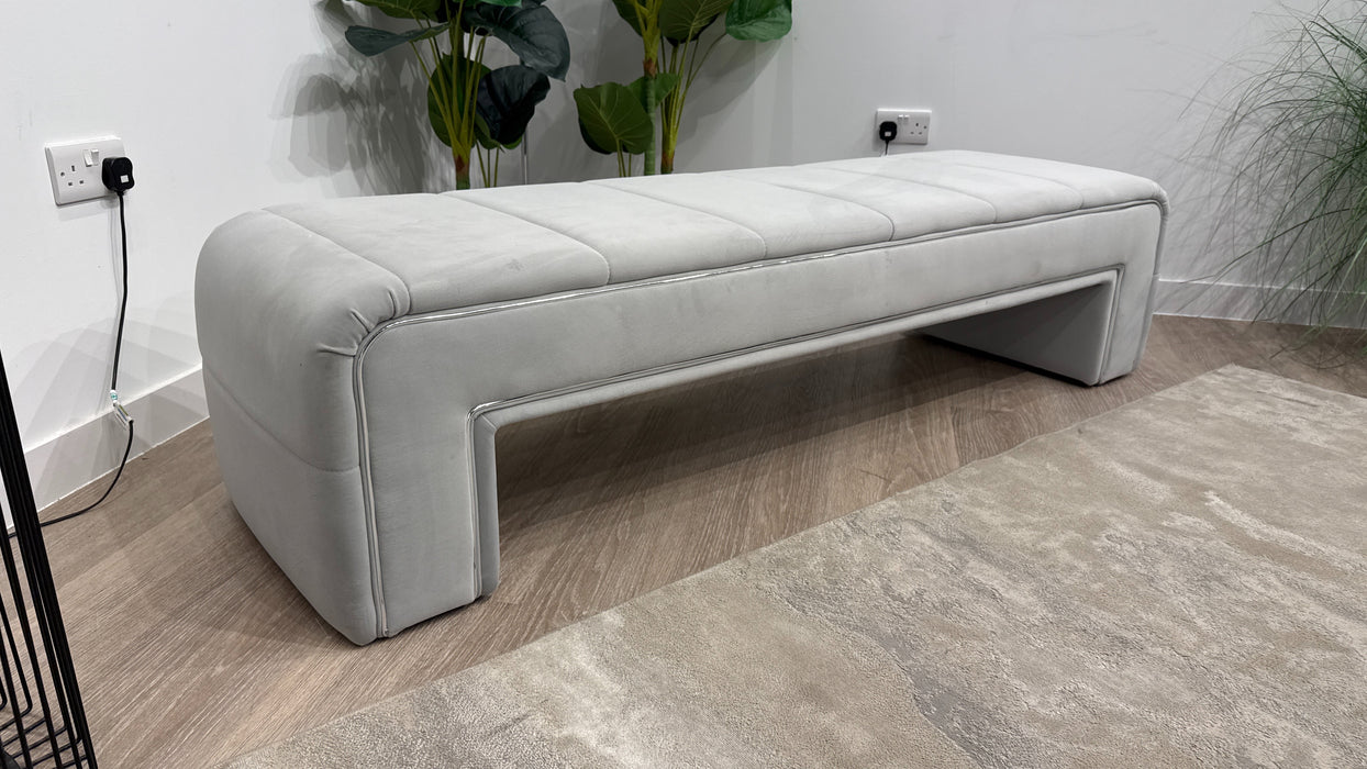 Sofology Oscar Fabric Large Bench Footstool Silver Trim in Super Matt Velvet Silver