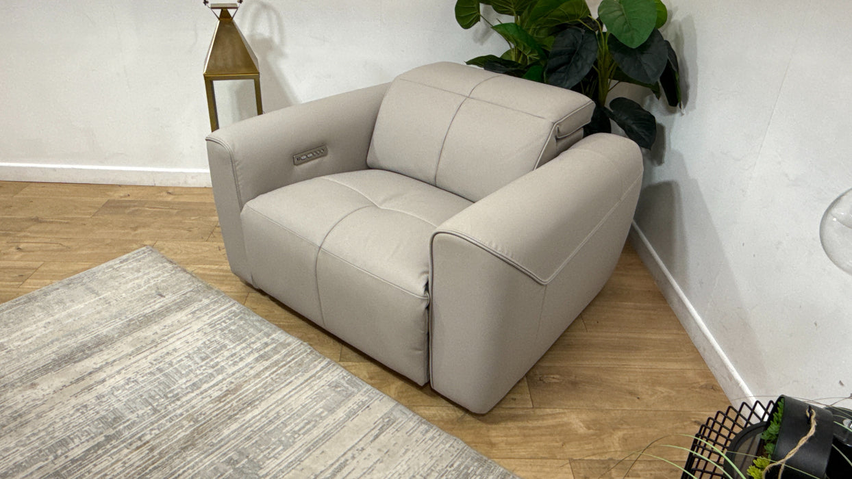 Sofology Riviera Leather Loveseat Power Recliner/Headrest in Trusty Super Matt Cloud Grey