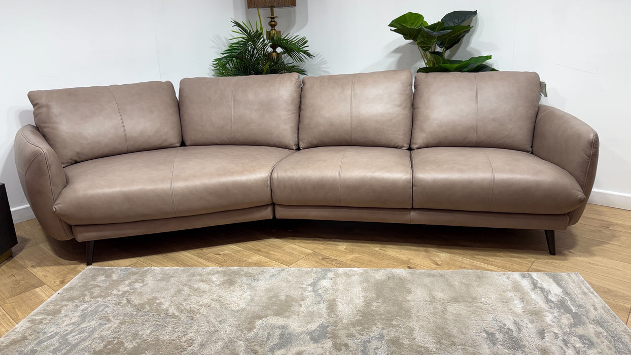 Sofology Adler Leather Asymmetric 4 Seater in Relaxed Soft Stone