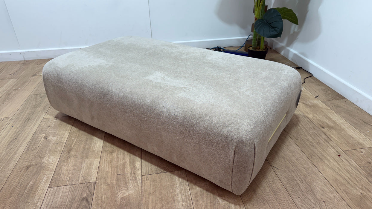 Sofology Reign Fabric Designer Footstool Gold Trim in Luxe Sherpa French Beige