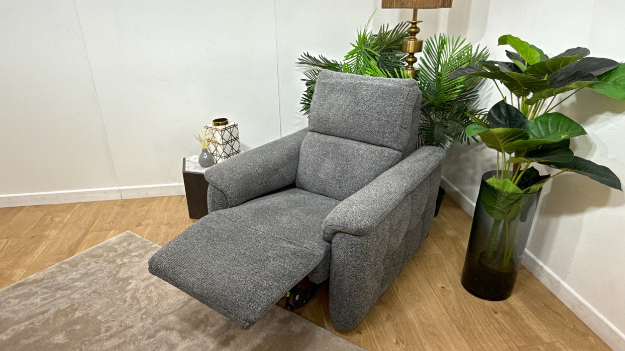Sofology Ripley Fabric Chair Power Recliner/Headrest Heated Seat Lumbar Support in Woven Textured Charcoal