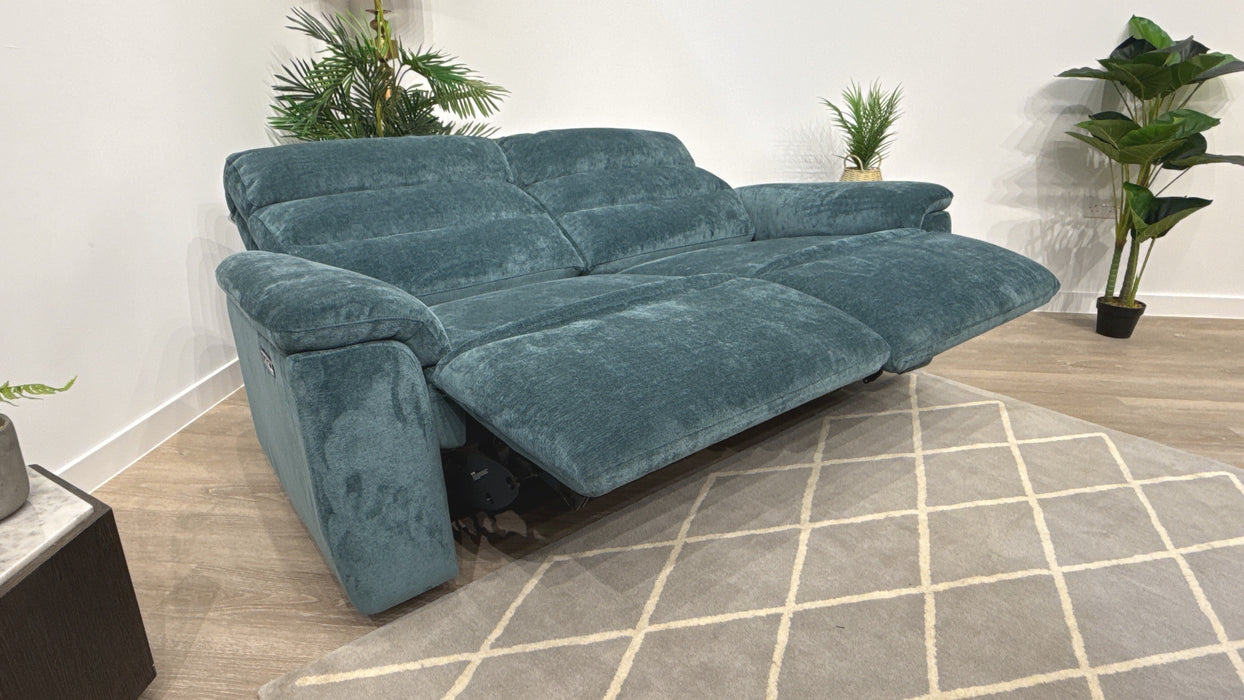 Sofology Radleigh Fabric 3 Seater Power Recliner/Headrest in Peacock