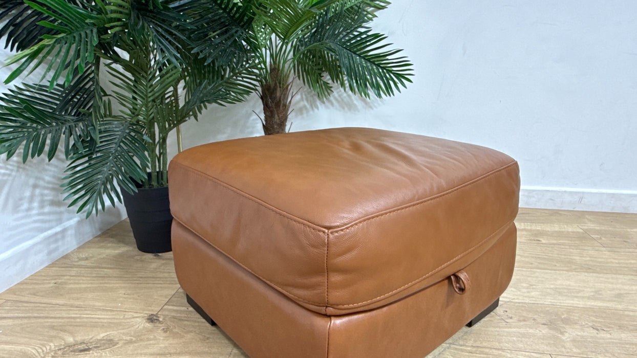 Sofology Laurence Leather Storage Footstool in Relaxed Embossed Cognac