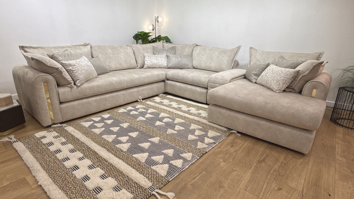 Sofology  Savoy 3 Corner 3  with Console Fabric Sofa in Lifestyle Dapple Marble