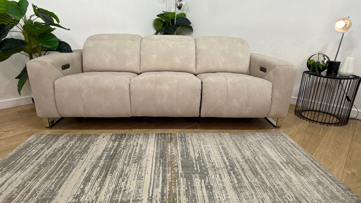 Sofology Marvella Fabric 3 Seater Power Recliner/Headrest in Lifestyle Flecked Ivory