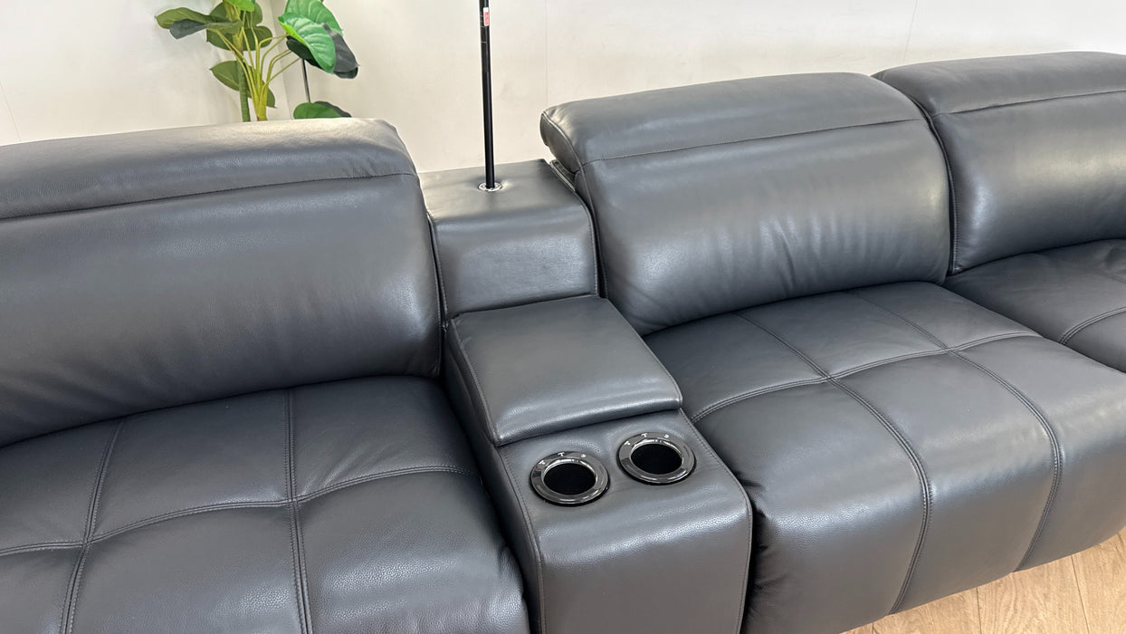 Sofology The Marvella 4 Seat Console Leather Recliner in Trusty Sheen Jet Black