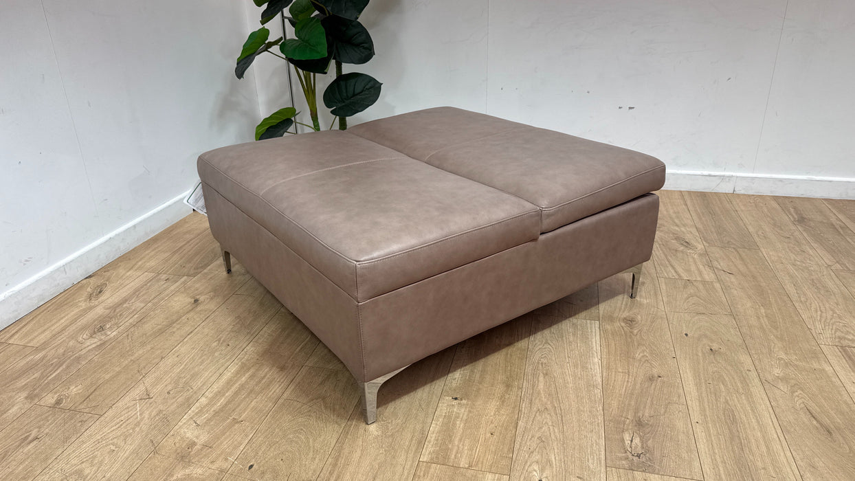 Sofology Illinois Leather Designer Footstool in Relaxed Soft Stone