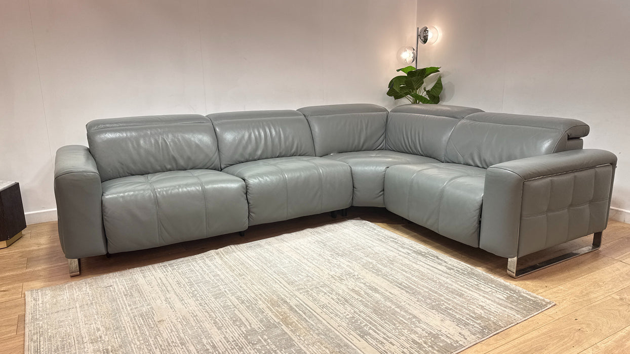 Sofology Marvella Leather 3 Corner 1.5 Power Recliner/Headrest Heated Seat in Trusty Sheen Granite Teal