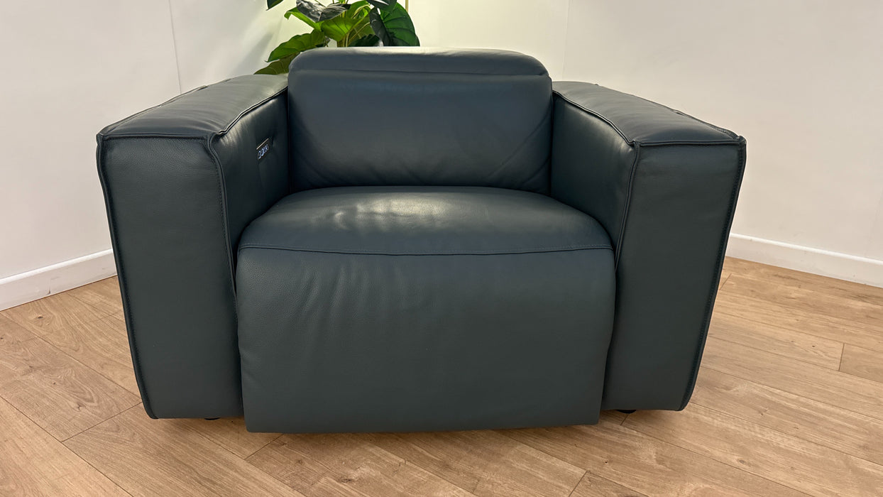 Sofology The Horizon Leather Loveseat Power Recliner/Headrest Heated Seat in Trusty Embossed Peacock
