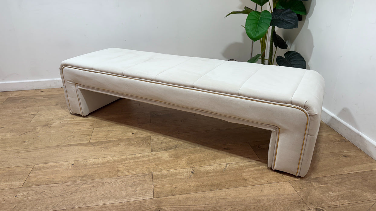 Sofology Oscar Fabric Large Bench Footstool Gold Trim in Super Matt Velvet Ecru