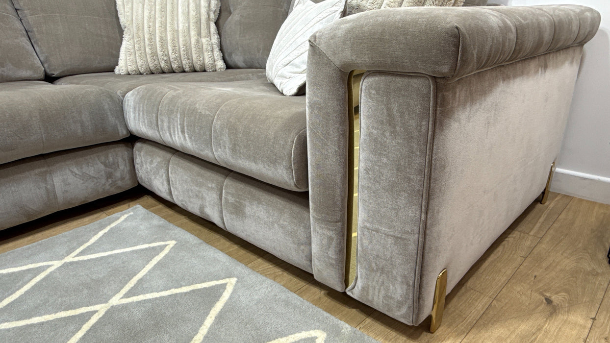 Sofology Oscar Fabric 3 Corner 1 Gold Trim in Fine Textured Chenille Stone Mix