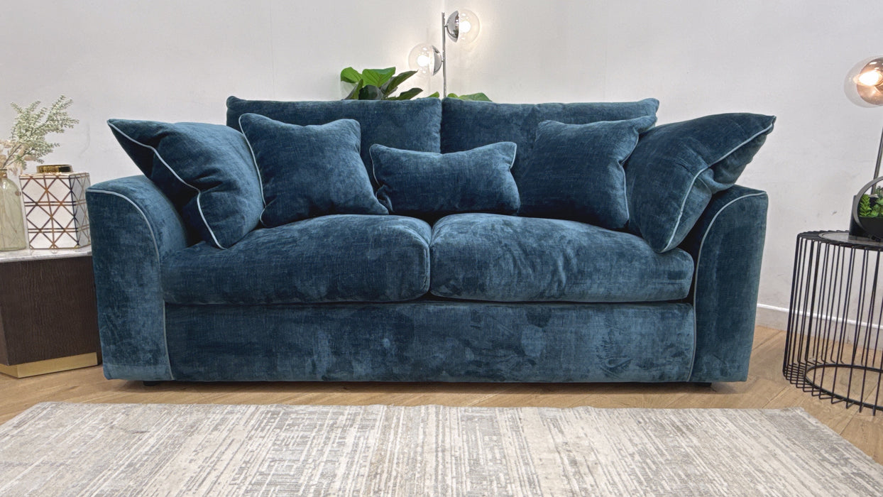 Sofology Georgio Fabric 3 Seater Sofa Bed Feather Flex Interior in Luxe Chenille Teal Mix