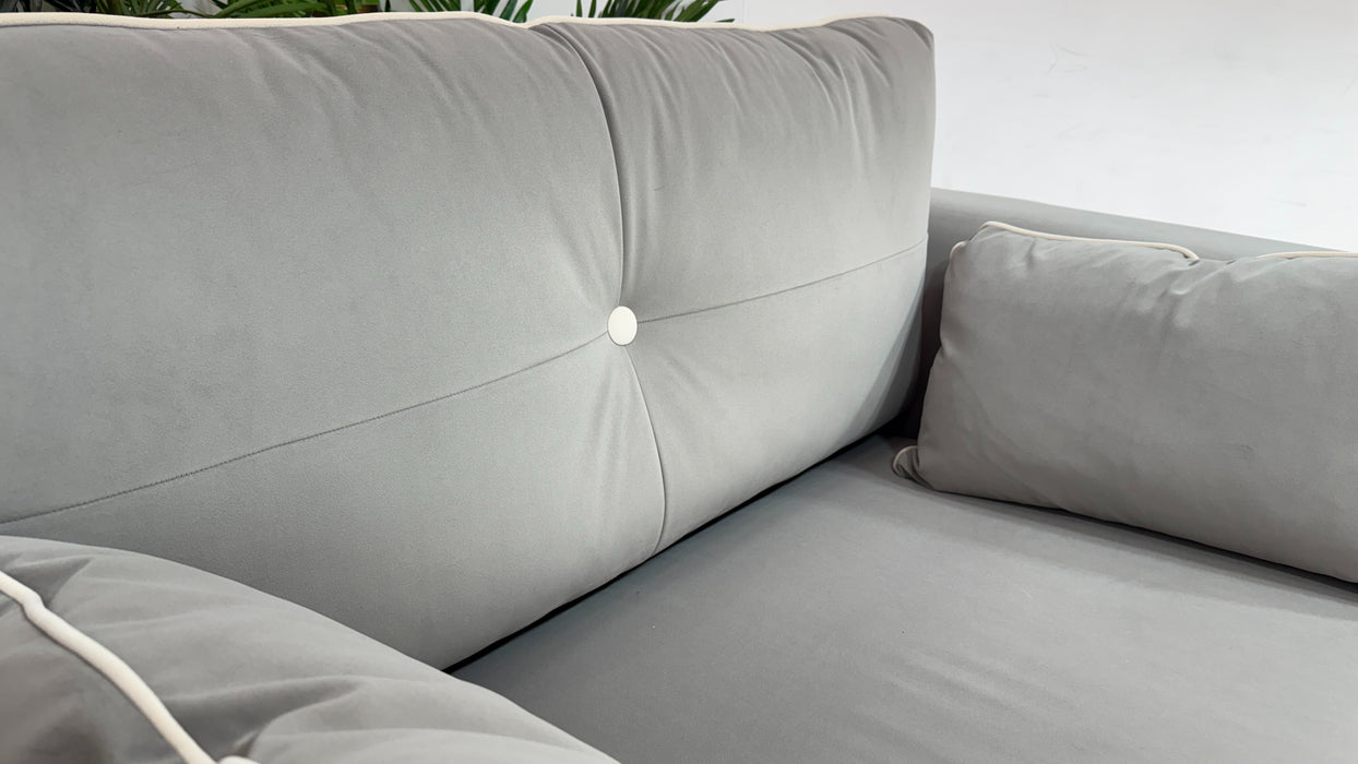 Sofology Remy Fabric Loveseat in Super Matt Velvet Grey with Cream Contrast Piping