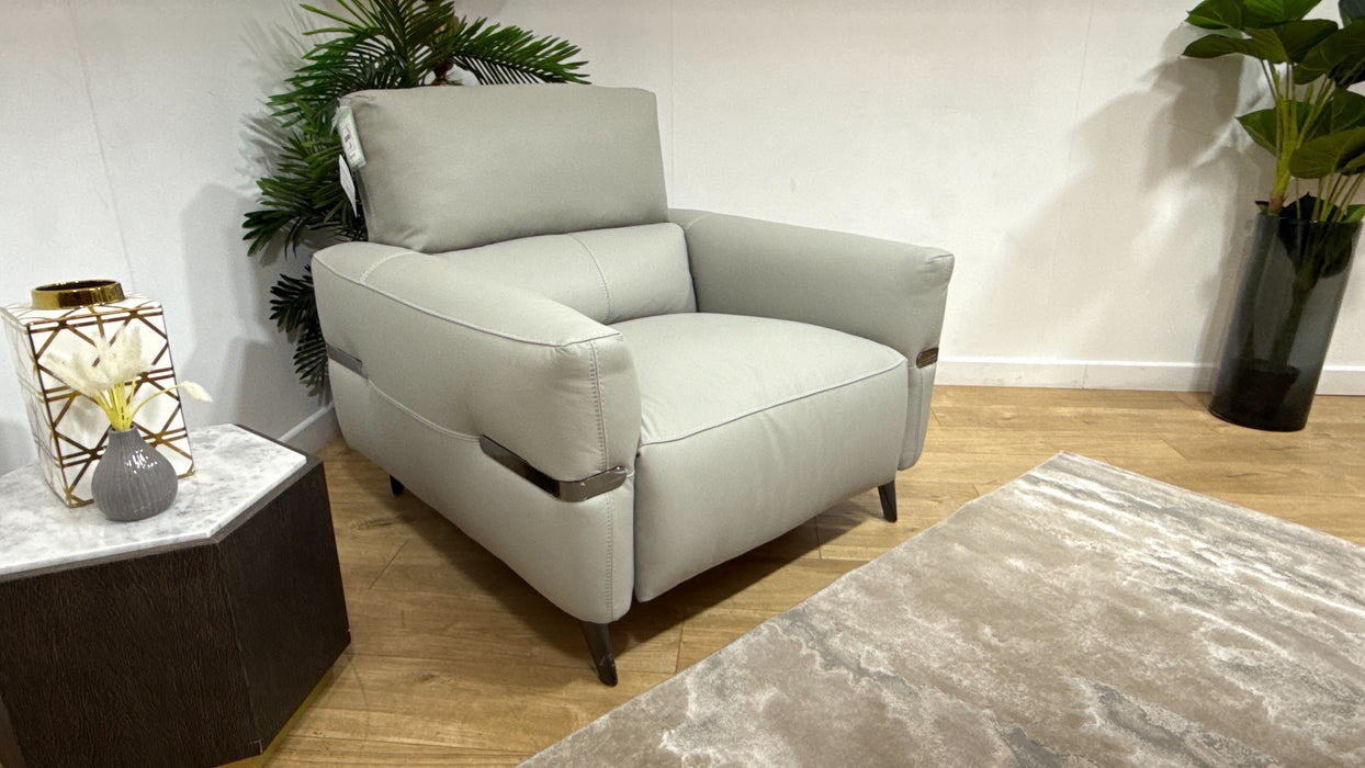 Sofology Arlington Leather Chair Power Recliner/Headrest Lumbar in Trusty Matt Light Grey