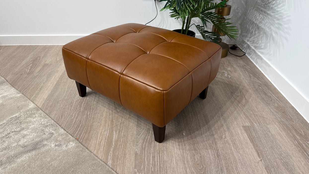 Sofology Albie Leather Designer Footstool in Relaxed Soft Sheen Leather Brown
