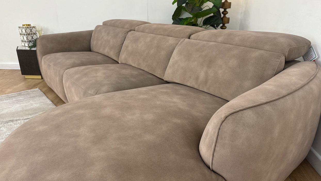 Sofology The Serene Fabric 3 Seater Chaise Power Recliner/Headrest in Lifestyle Mottled Latte