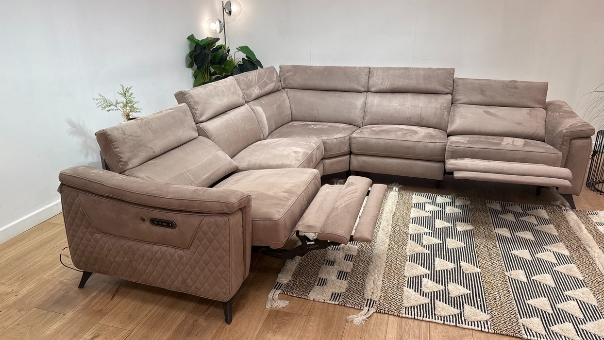 Sofology Ezra Fabric 3 Corner 3 Power Recliner/Headrest Heated Seats in Lifestyle Plush Nutmeg