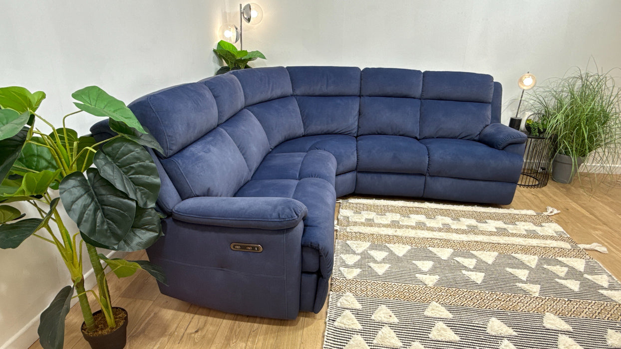 Sofology Gracie Fabric 1 Corner 3 Power Recliner in Lifestyle Flecked Navy
