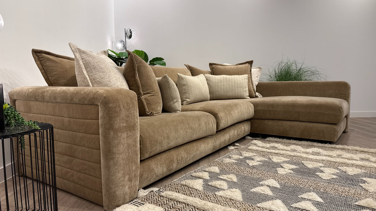 Sofology Cove Fabric Grande Chaise in Soft Chenille Caramel Mix