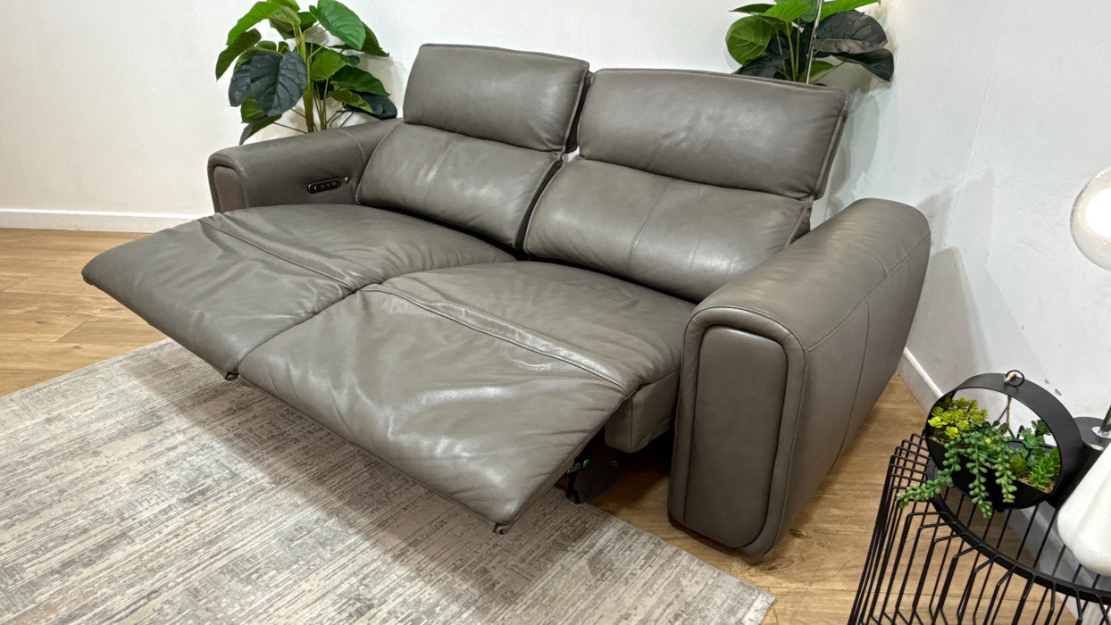 Sofology Premiere Leather 2.5 Seater Power Recliner/Headrest Heated Seat in Trusty Embossed Grey