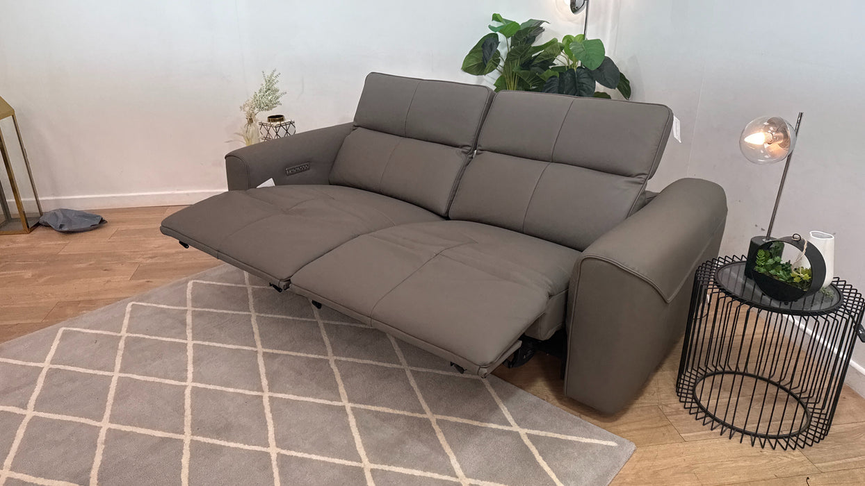 Sofology Riviera Leather 2.5 Seater Power Recliner/Headrest in Trusty Super Matt Storm Grey