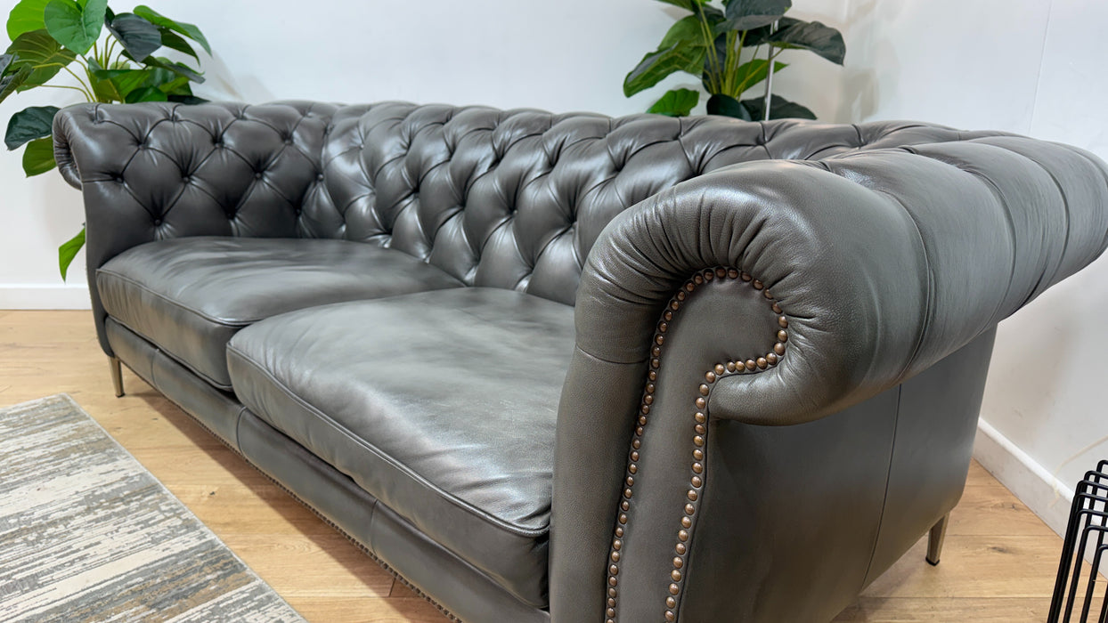 Sofology Darcy Leather 3 Seater with Studs in Trusty Supersoft Sheen Charcoal