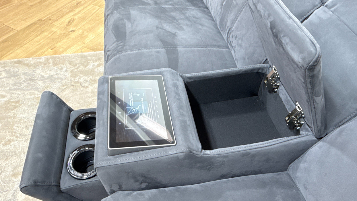Sofology Allure Fabric 2.5 Seater Screen Console Power Recliner/Headrest Heated Seats Lumbar Speakers in Lifestyle Nubuck Feel Charcoal