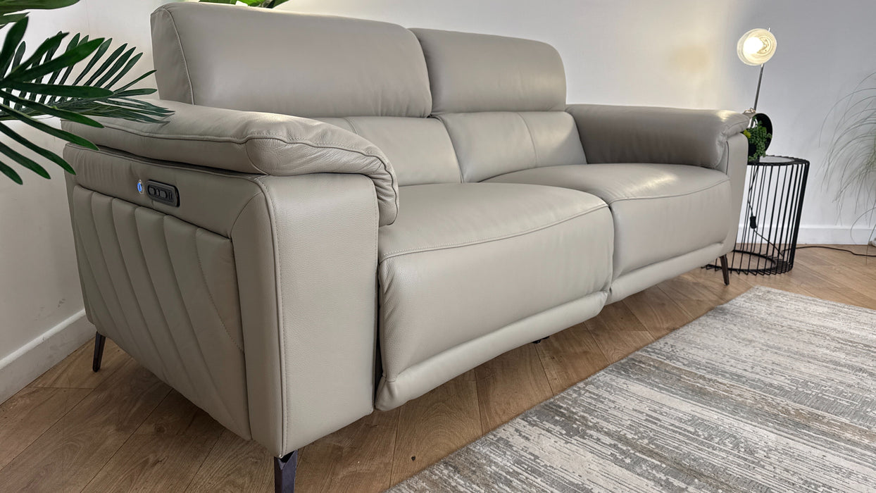 Sofology The Fratelli Leather 2.5 Seater Power Recliner/Headrest in Trusty Embossed Light Grey