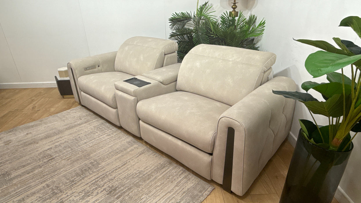 Sofology Kingsbridge Fabric 2.5 Seater Smart Console Power Recliner/Headrest Heated Seats in Lifestyle Flecked Ivory
