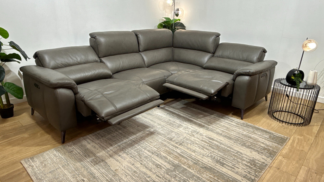 Sofology Bailey Leather 3 Corner 1.5 Power Recliner in Trusty Embossed Grey