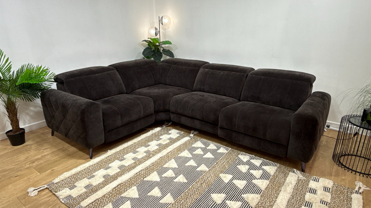 Sofology Allure Fabric 1.5 Corner 3 Power Recliner/Headrest Heated Seats Speakers in Relaxed Chenille Raisin
