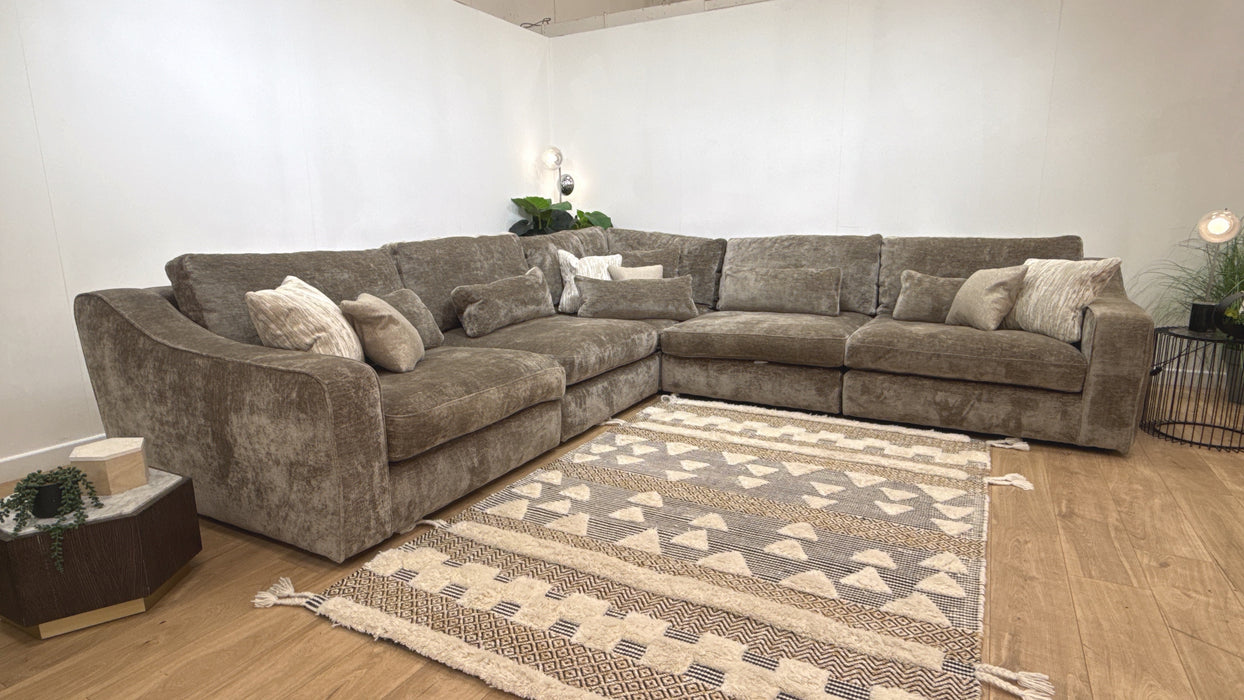 Sofology Bellagio Fabric 3 Corner 3 Reversible Feather Flex Seats in Chunky Luxe Chenille Fennel Mix