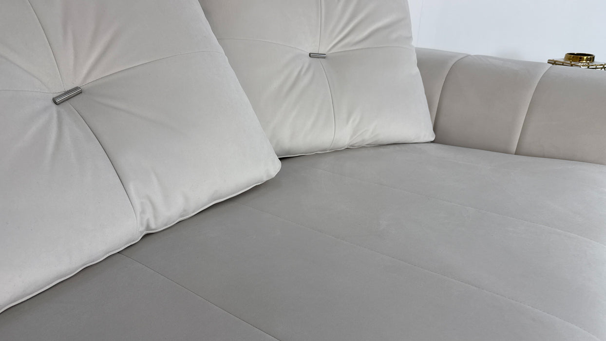 Sofology The Oscar Fabric 4 Seater with Silver Trim in Super Matt Velvet Ecru