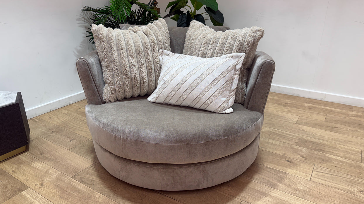 Sofology Oscar Fabric Large Swivel Chair in Fine Textured Chenille Stone Mix