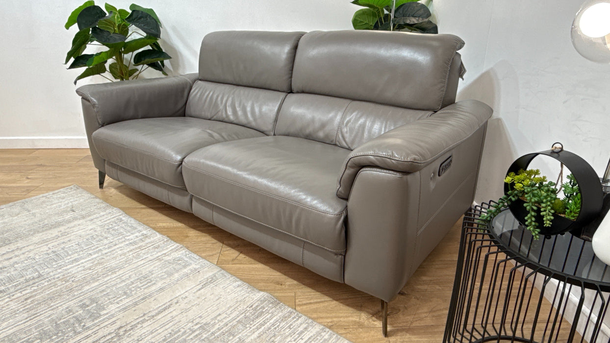 Sofology Illinois Leather 3 Seater Power Recliner/Headrest Heated Seats in Trusty Soft Sheen Fossil Grey