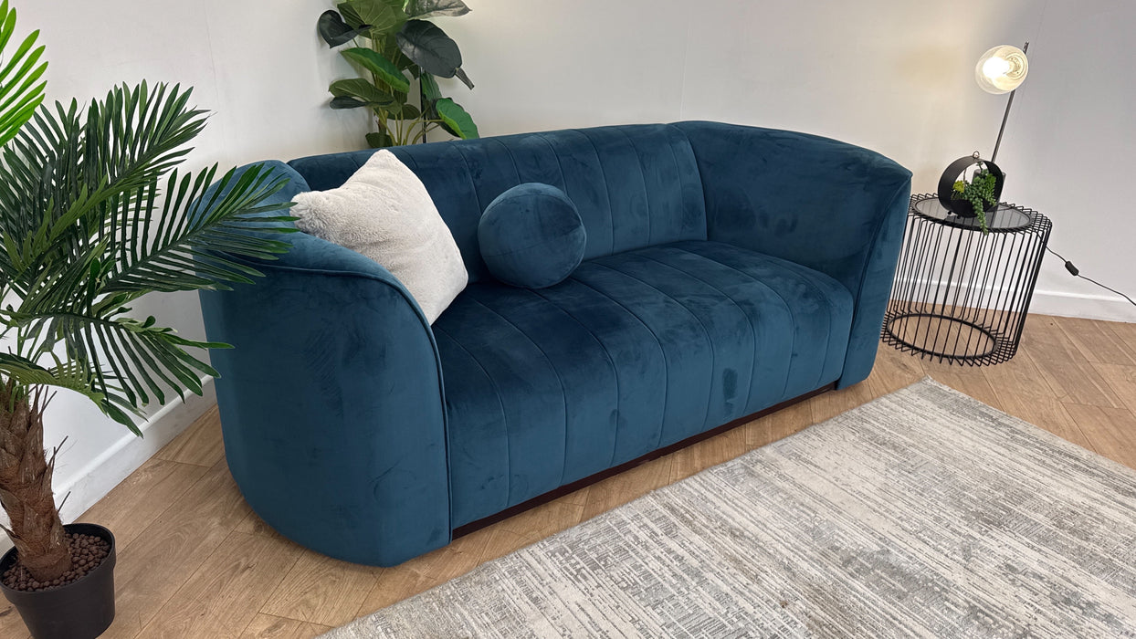 Sofology The Fitzrovia Fabric 2 Seater in Matt Velvet Navy With Dark Wood Trim