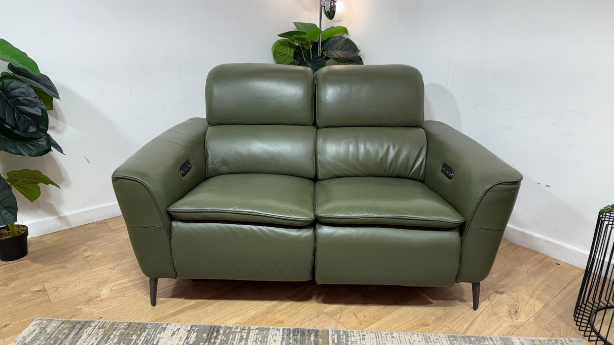 Sofology Viento Leather 2 Seater Power Recliner in Trusty Embossed Dark Olive