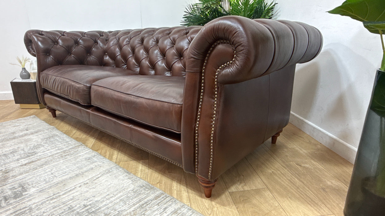 Sofology Darcy Leather 3 Seater with Studs in Trusty Supersoft Sheen Chestnut