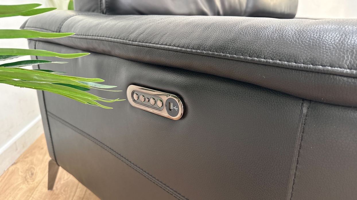 Sofology Illinois Leather 3 Seater Power Recliner/Headrest in Le Mans Black