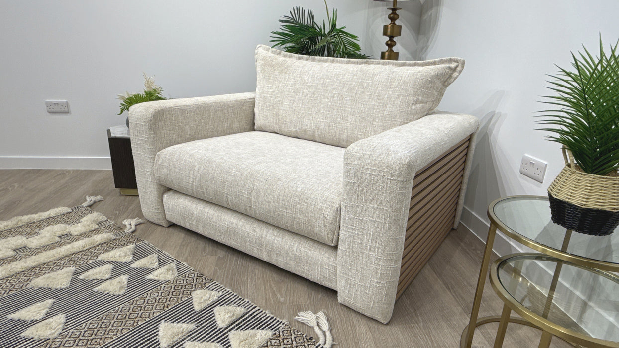 Sofology Cove Fabric Loveseat Light Wood Panel in Artisan Chenille Ecru Mix